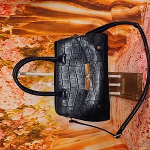 Navy blue vegan alligator handbag